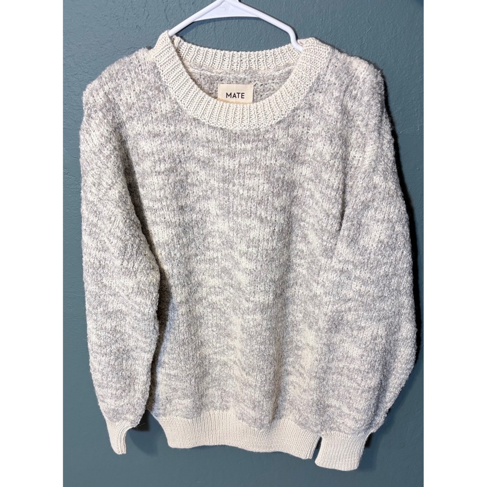 MATE the Label Cotton Loop Alpaca Perfect Crew Neck M Ash Grey Boucle Sweater